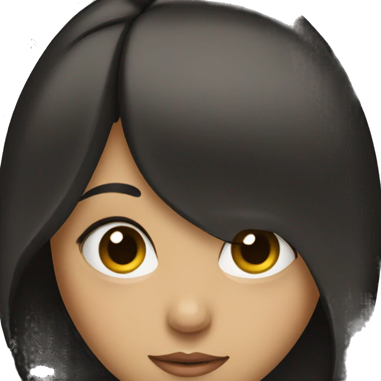 A girl, she has medium straight black hair, her eyes are the color of honey emoji
