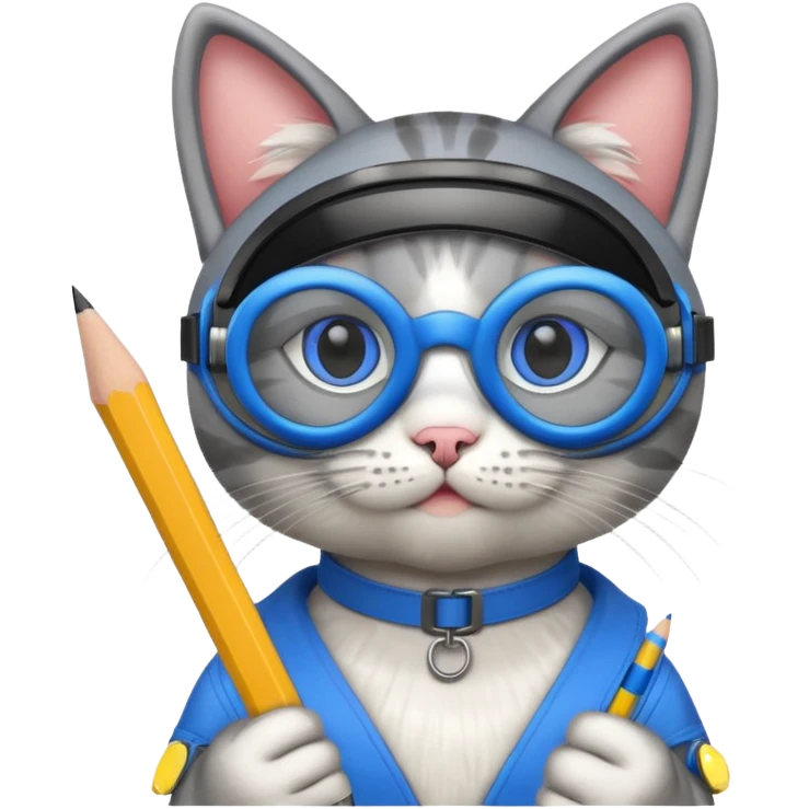 cat with blue goggles and pencil emoji