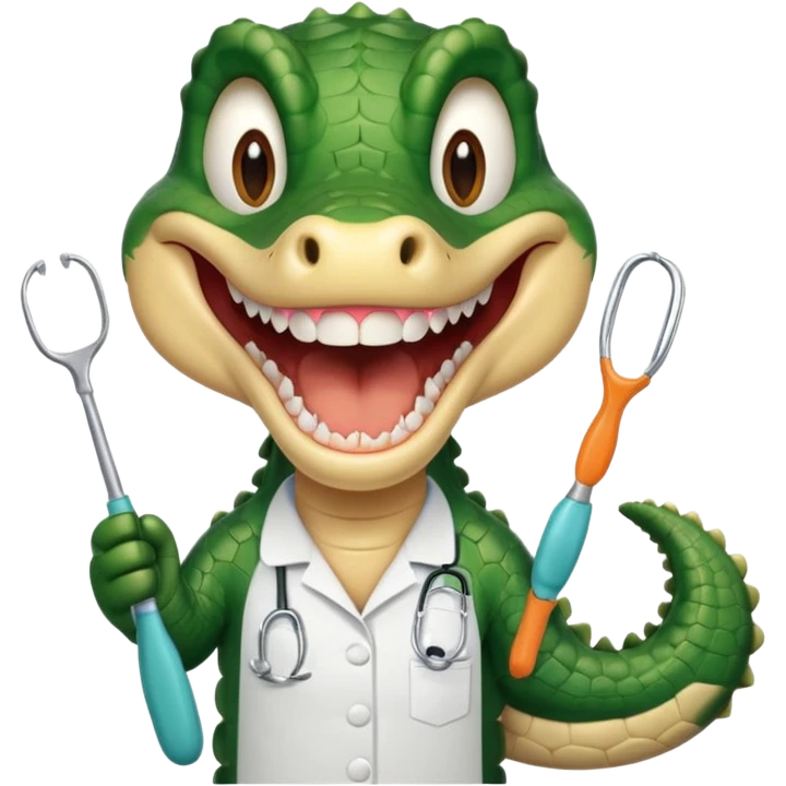 an alligator opening its mouth with a dentist emoji