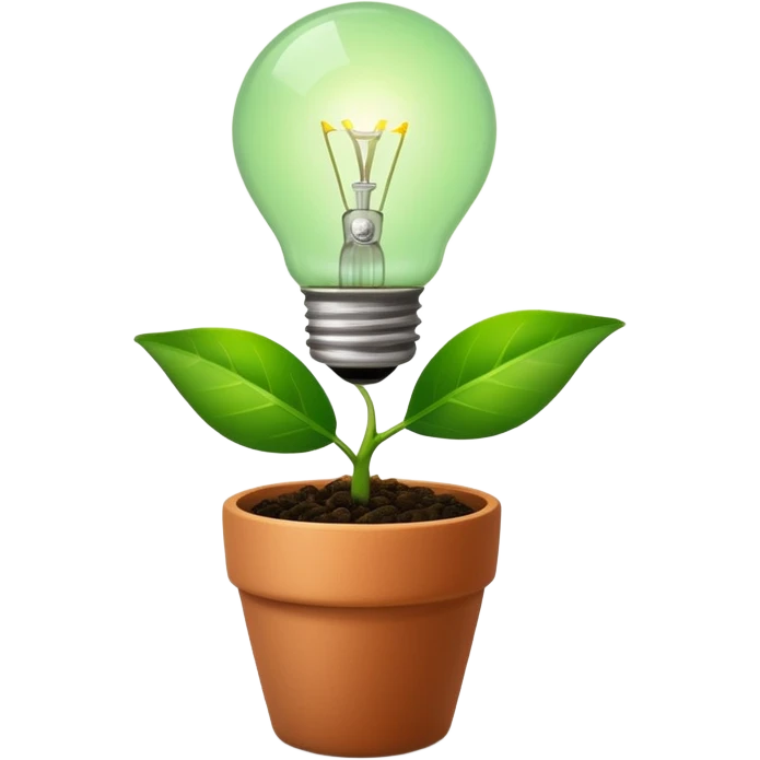 lightbulb growing from a small plant pot, symbolizing innovation and start-up growth emoji