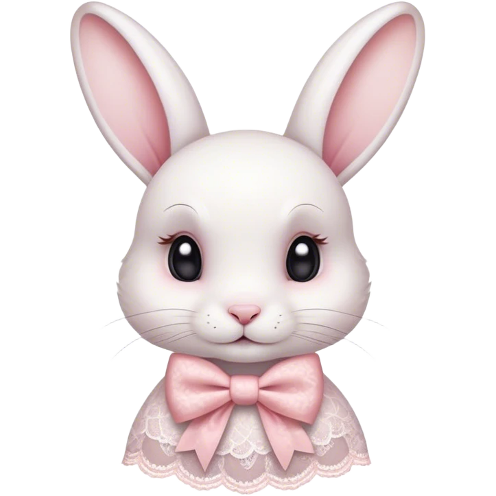 White rabbit with light pink lace print bow emoji