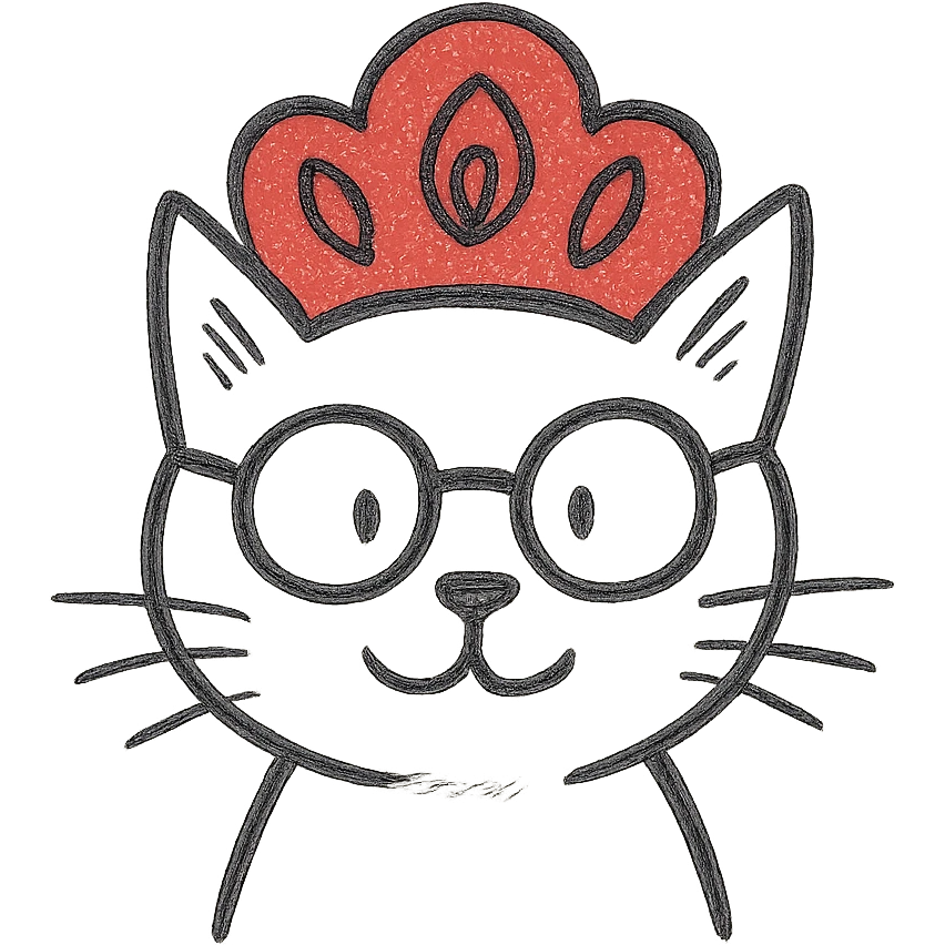A cat with a red kokoshnik and glasses, sketchy and artistic. emoji