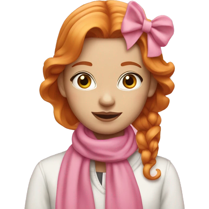 A ginger girl with a pink scarf a pink bow and pink nails emoji