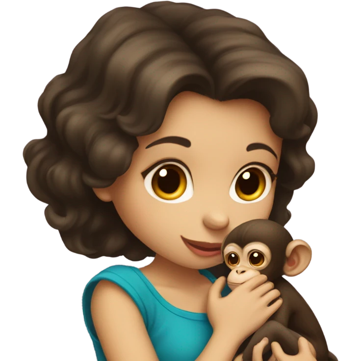 Girl with dark brown hair kissing baby monkey   emoji
