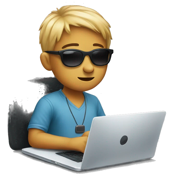 A cute boy with sunglasses using laptop emoji