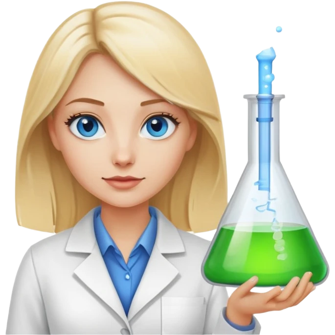 Blonde Female data scientist with blue eyes and an erlenmeyer flask emoji