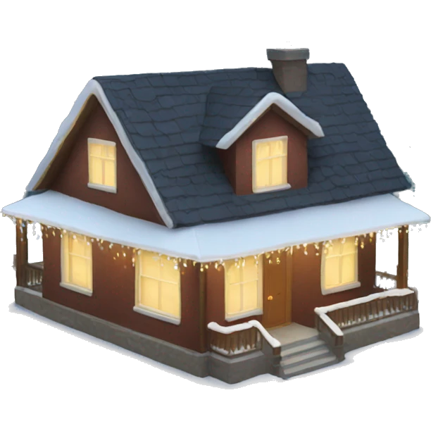 House with a snowy lawn and Christmas lights  emoji