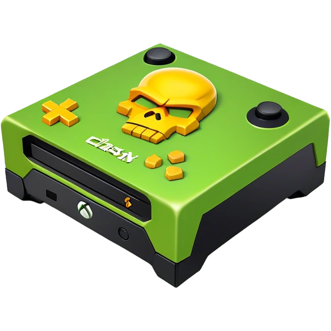 Clash of Clans aesthetic: Cinematic Playful Xbox One Console Portrait Emoji, rendered in a 3D vector-style similar to standard emojis with minimal shading and bold, simplified shapes. A compact, distinct form with signature details, softly glowing with a modern gaming energy charm. Simplified yet unmistakably iconic, highly detailed and consistent, glowing with a soft radiance and high shine. Stylized with a touch of next-gen innovation and a soft glowing outline, capturing the essence of a beloved gaming relic with a friendly, playful manner! emoji