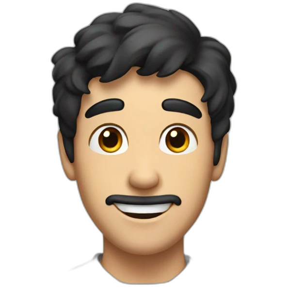 A white adult men with black hair and a goofy face, looking at a dog and look very happy to see it emoji