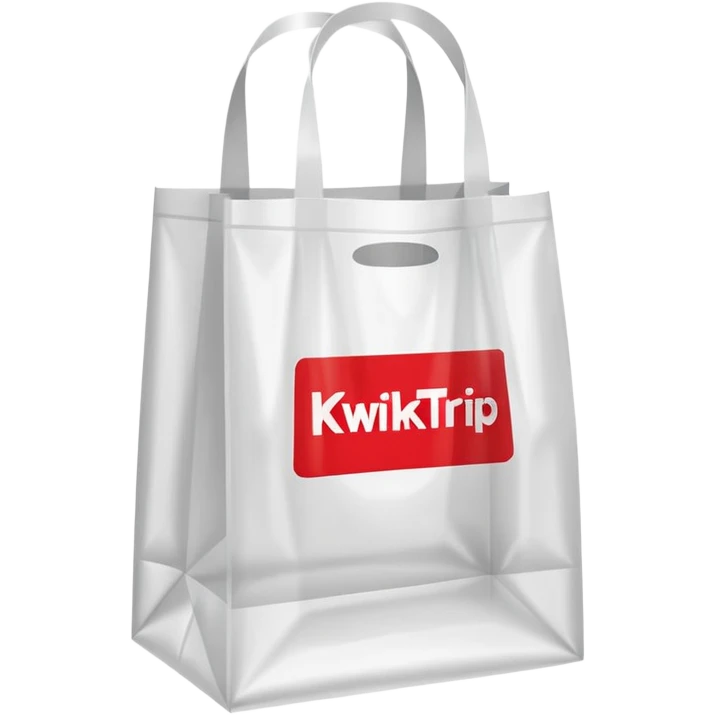 plastic bag with 'KwikTrip' written in bold red letters, classic grocery bag shape emoji
