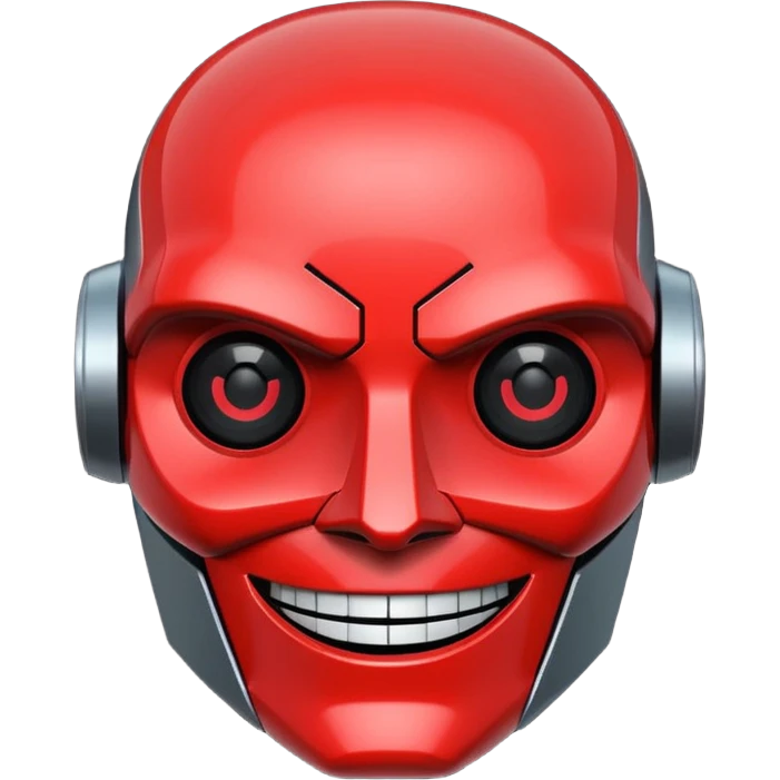 evil robot. Only its head. Very low details, just lines and colors, no need to draw in detail. Like an icon. Make it smile emoji