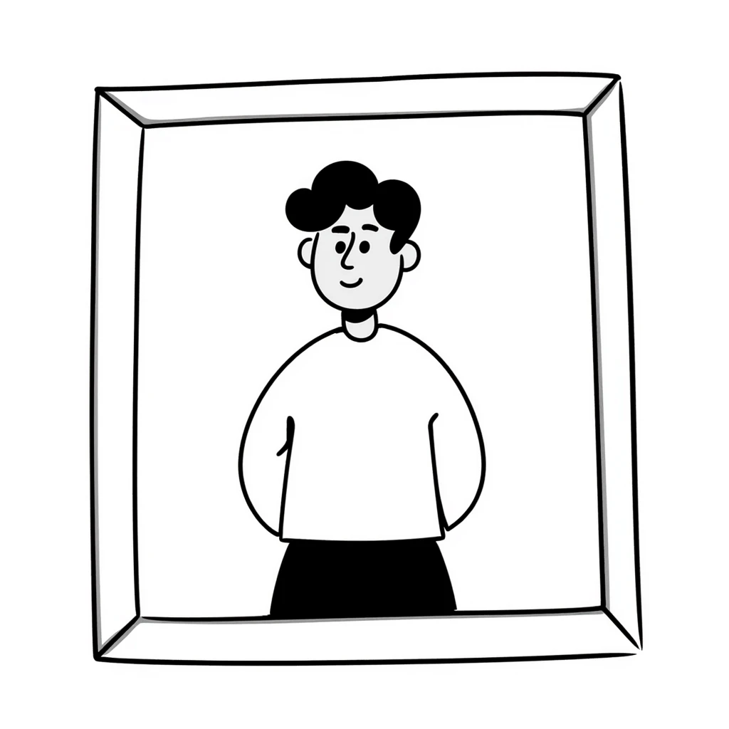 A hand-drawn portrait of a man in a simple picture frame emoji