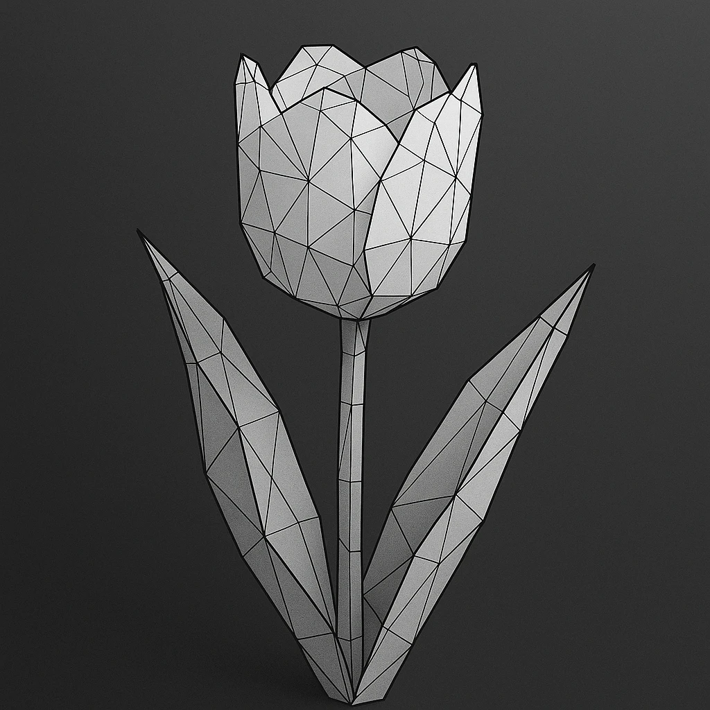 white tulip flower, low poly wireframe style emoji