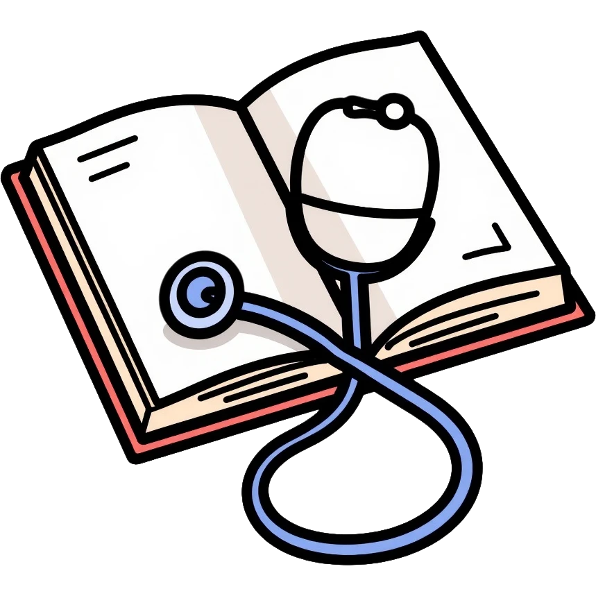 Medical textbook with stethoscope and anatomy diagram emoji