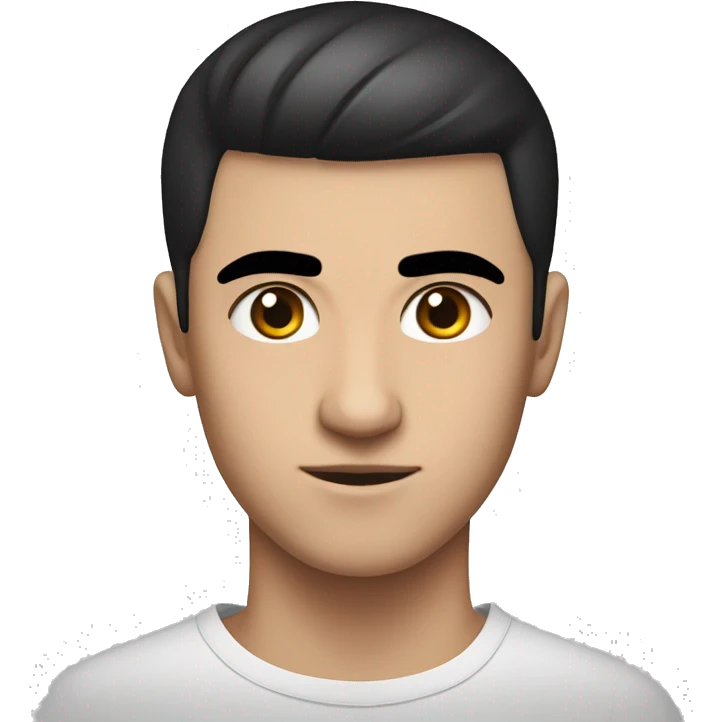 a forward-styled haircut with shaved sides black hair straight, thick black eyebrows, an average nose, and black eyes. teenager 15 years old guy turkish teen runnin emoji