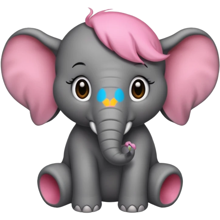 Un bébé éléphant tout rose avec des cheveux noirs emoji