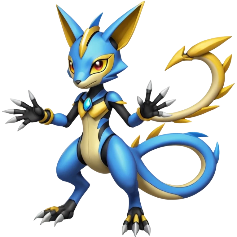 Modern Futuristic Cyber-Meloetta-Greymon-Greninja-Zeraora-Pokémon-Digimon-Fakémon-fusion-hybrid-creature emoji