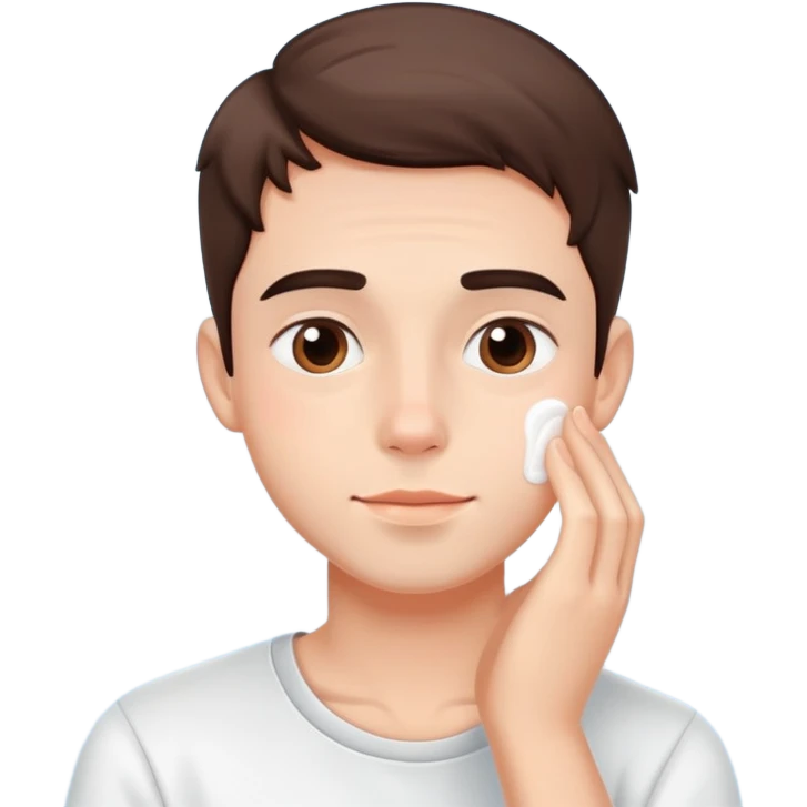 boy gently patting cheeks with skincare, fresh morning look emoji