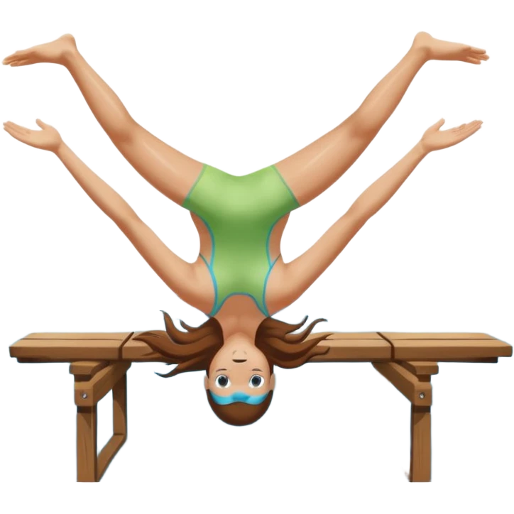 A swimmer is about to dive into the pool. She is in the pose of diving in the air with the hands above the head. Her hair are brown and long. she jumps from a plank emoji