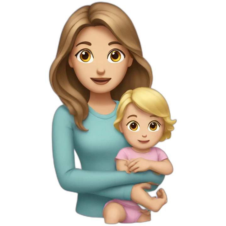 Brown hair Girl with blond baby emoji