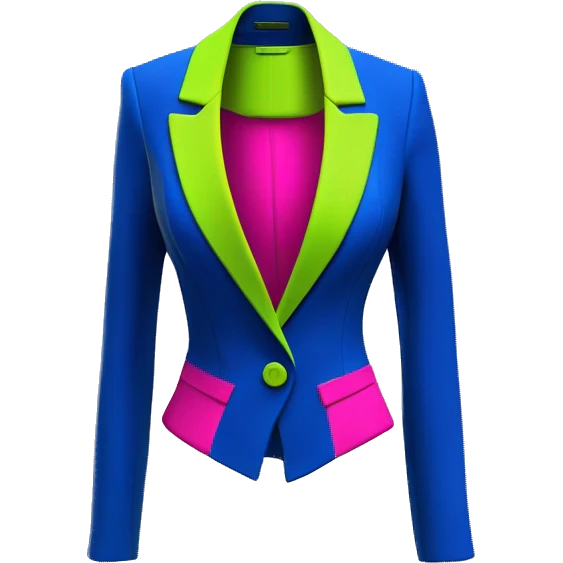 Realistic isolated long cobalt blue and hot pink open fashion blazer jacket with lime green Bustier underneath it. emoji