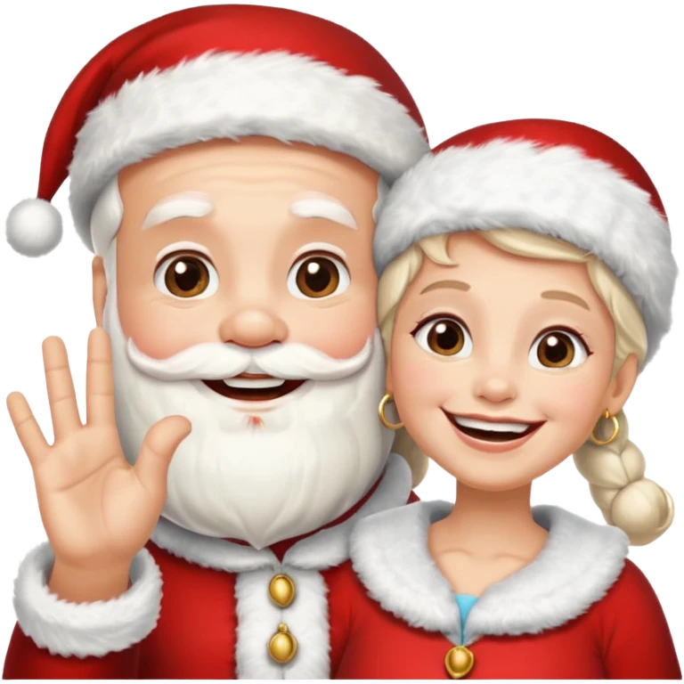 SANTA Y MAMA CLAUSE SONRIENDO CON ORTODONCIA EN DIENTES Y MANO SALUDANDO emoji