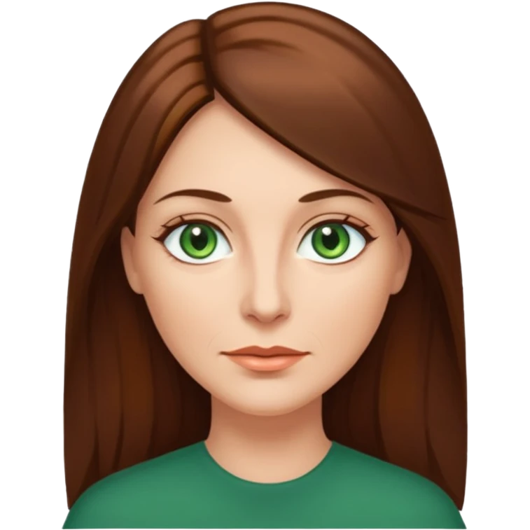 Pretty middle age woman with green eyes and long straight brown hair  emoji
