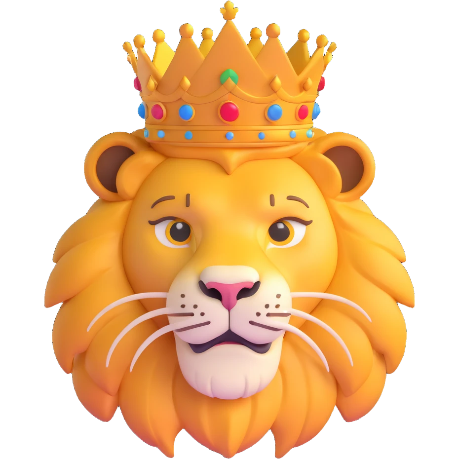cute lion head with crown on top emoji