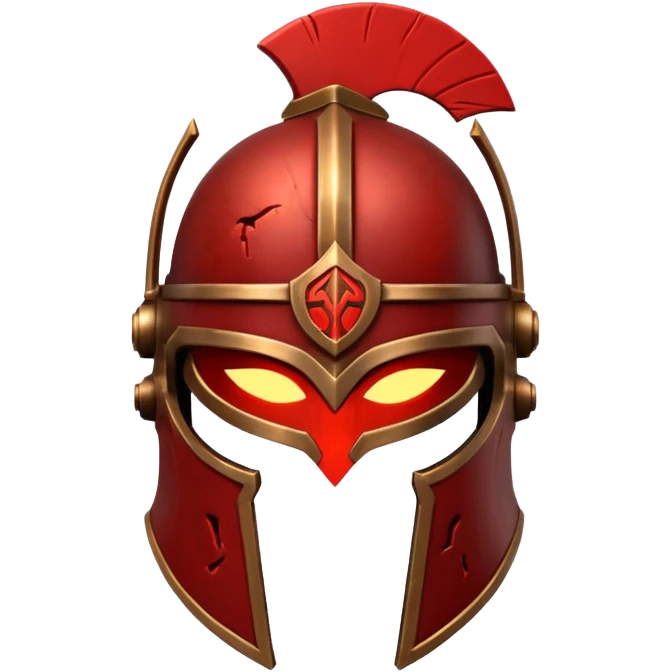 Ares legendary helmet object icon, ancient Greek helmet with glowing red runes, deep red energy glow, battle scars, epic fantasy style, 3D cartoon, mobile game icon style, centered, clean background, no text, no watermark

 emoji