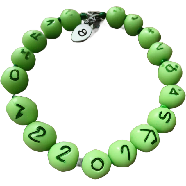 green pistachio colored bracelet that is made  up of beads that says 27 years old emoji