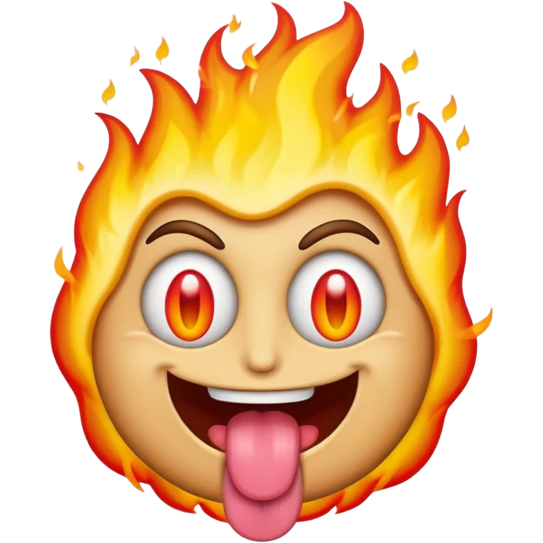 a samsung-style emoji of a basic face with dollar sign eyes sticking out a flaming tongue emoji