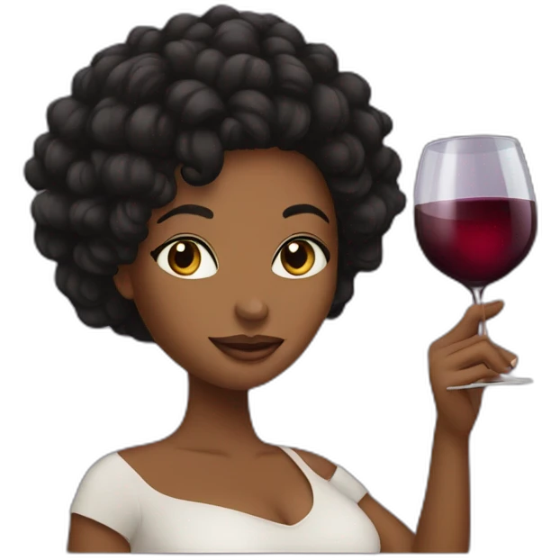 Lonf hair Black women with cup of wine emoji