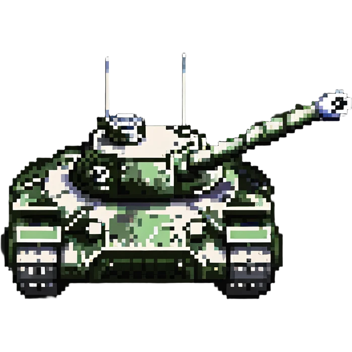 Military tank with cannon in pixel art style emoji