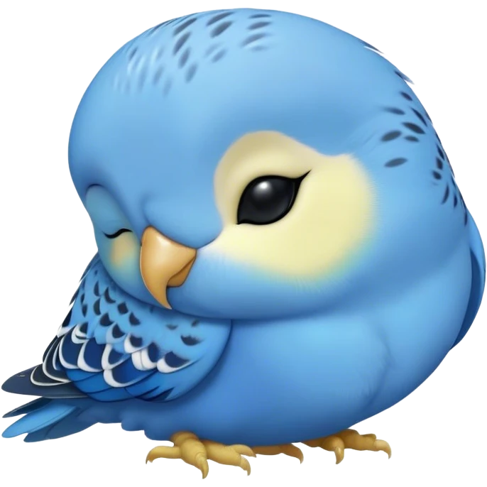 Meme-Worthy Cute Sleeping Blue Budgie Portrait Emoji, Head resting peacefully with a contented smile, showcasing a petite, delicate build and a luxuriously soft blue feathered fur, eyes shut in a serene nap, Simplified yet hilariously adorable features, highly detailed, glowing with a soft, drowsy light, high shine, relaxed and utterly lovable, stylized with an air of playful laziness, bright and heartwarming, soft glowing outline, capturing the essence of a comically sleepy budgie, so meme-worthy it feels like it could instantly become the next viral sensation of adorable slumber! emoji