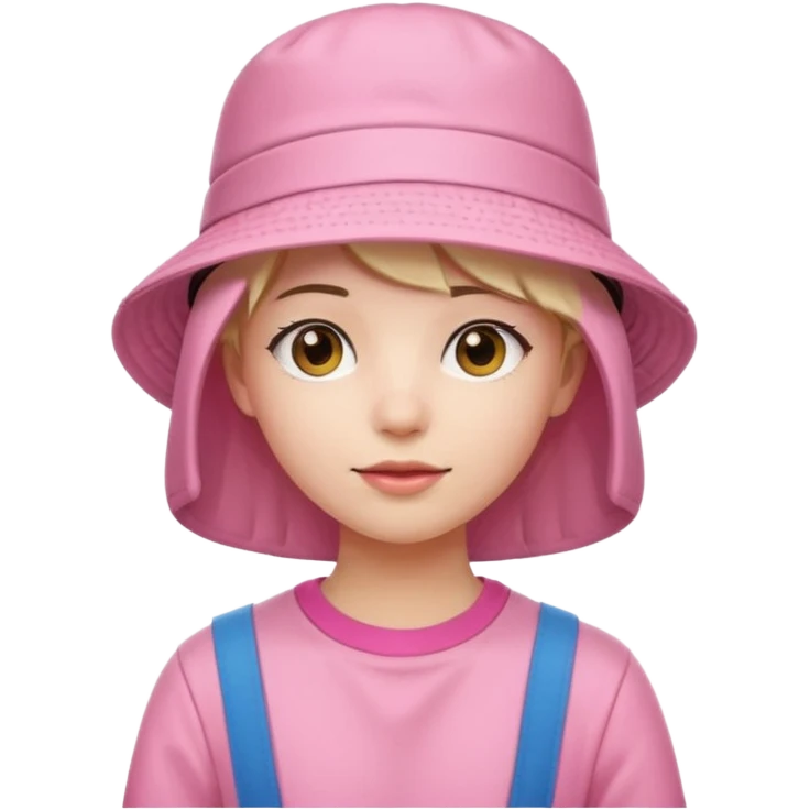 Stylish pink outfit with bucket hat emoji