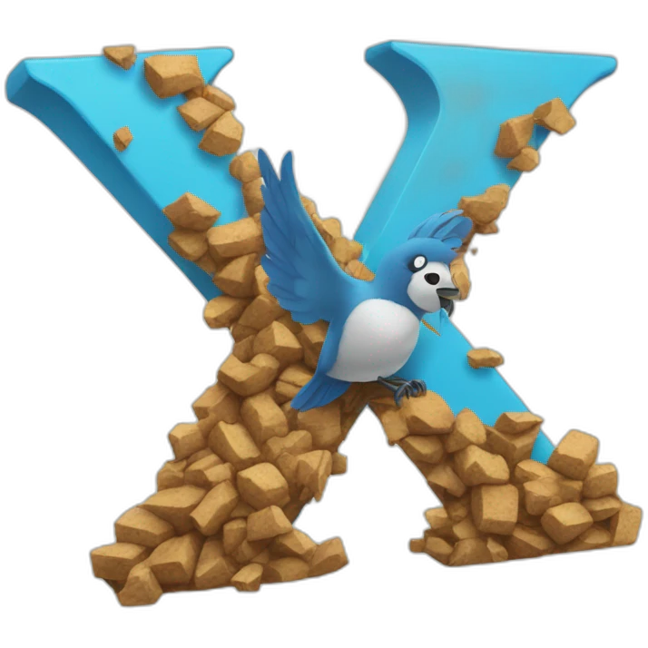Twitter bird crushed under a giant letter X emoji