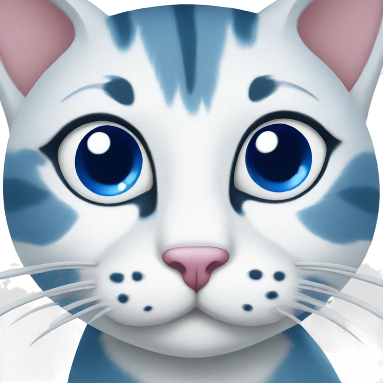 spotted blue and white cartoon cat with a blue right ear, and a spot around the right eye emoji
