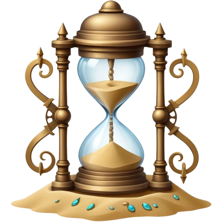 A timekeeping beast with eyes and an hourglass-shaped torso filled with enchanted sand that flows upward instead of down, surrounded by clockwork appendages that tick in rhythm with nearby life forces. emoji