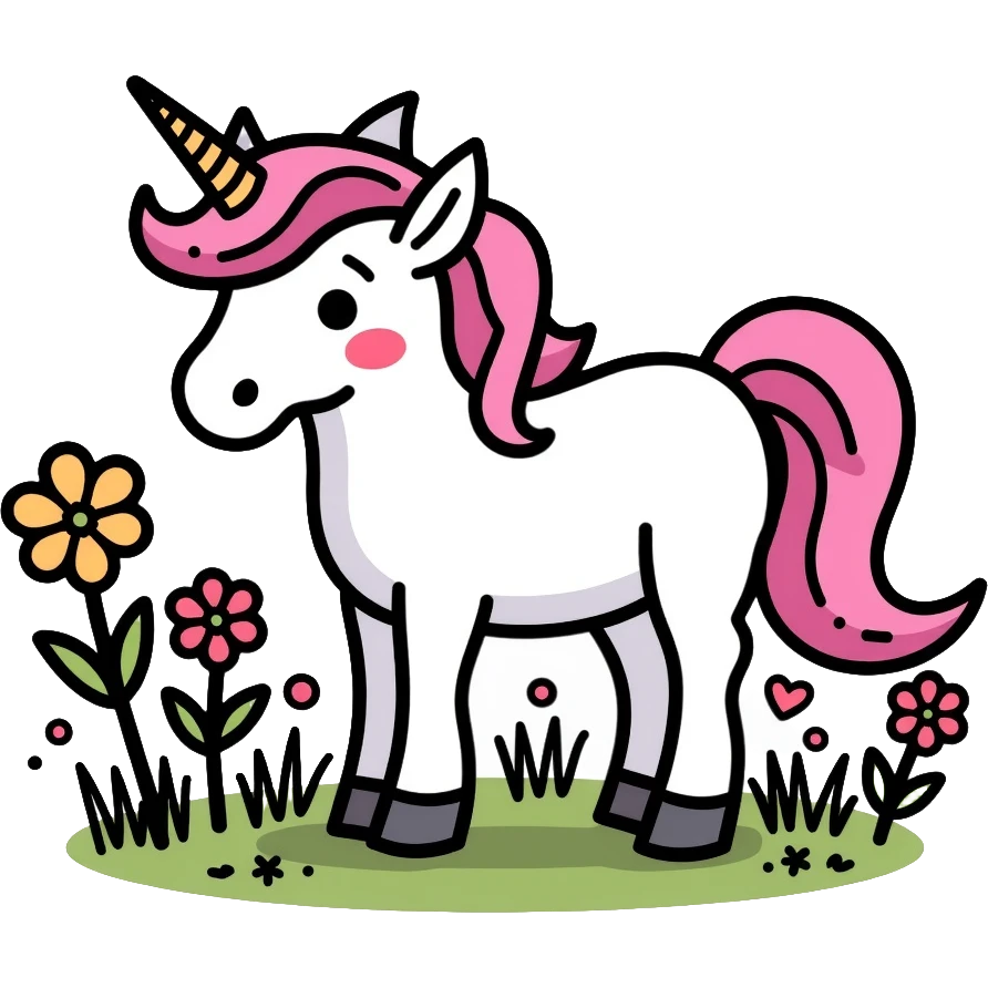 unicorn standing in a field of flowers emoji