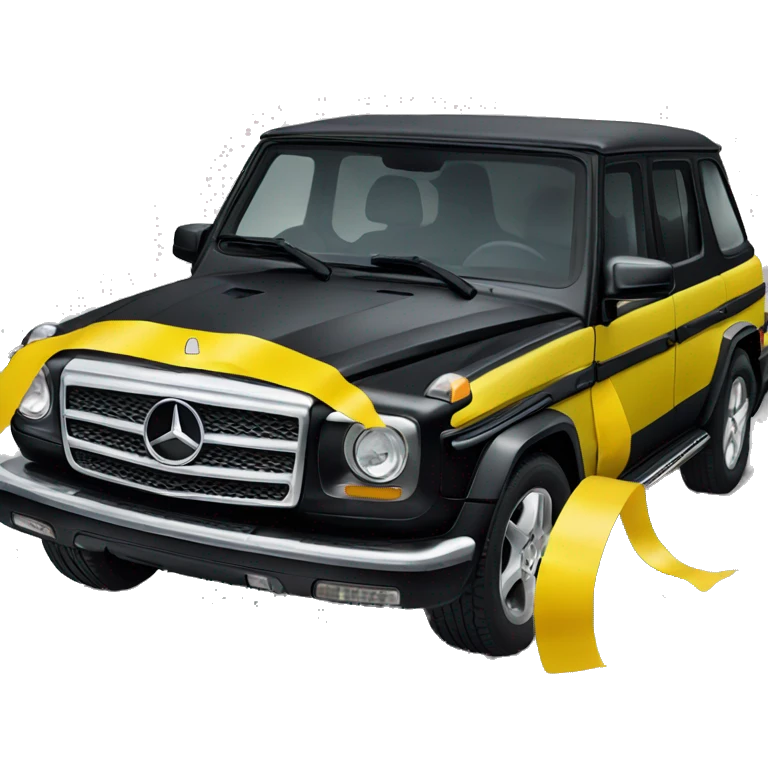 Mercedes covered with black and yellow tape emoji