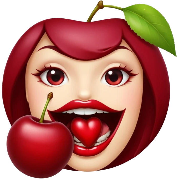 burgundy red lips biting cherry emoji