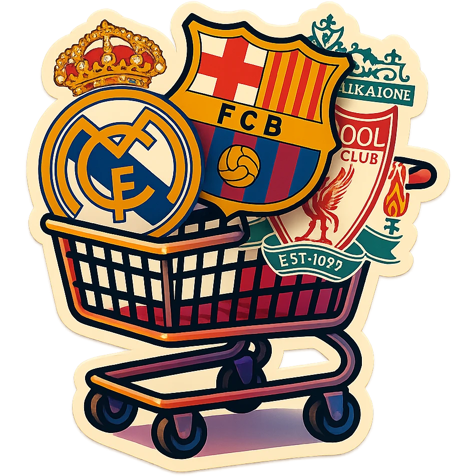 Real, Barcelona and liverpool logos in the shopping card  emoji