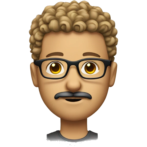 young caucasian curly high fade hair goatee, glasses and mustache emoji