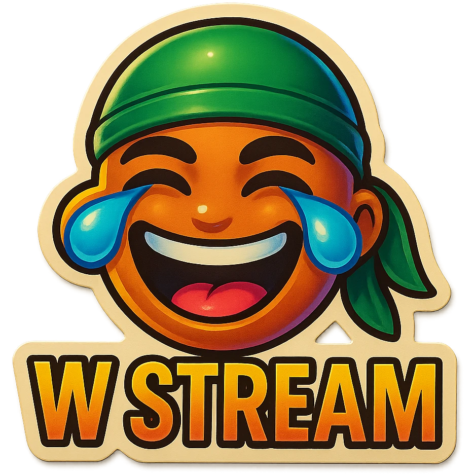 laughing crying 
lol face
Change His durag To Green
Add the words W Stream emoji