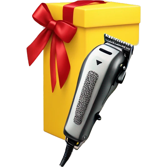 hair clipper with a barber pole near yellow preent box with red bow emoji