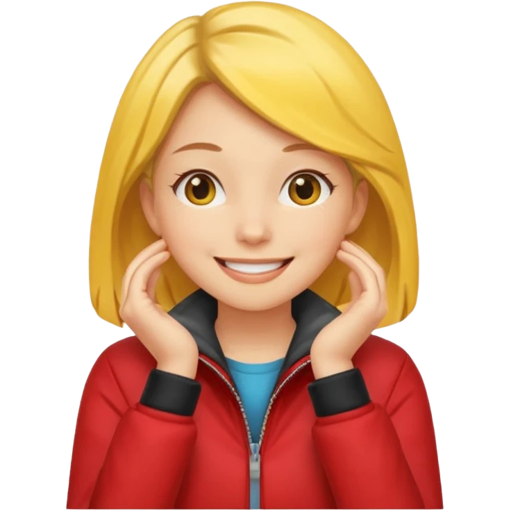 yellow smiling face girl with both hands under chin flipped emoji