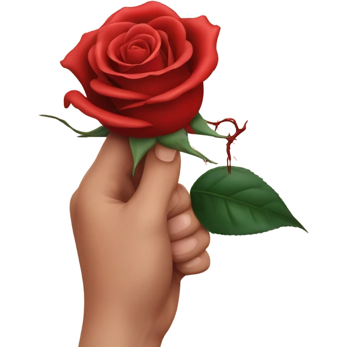 An image of a hand holding a rose, with a thorn piercing the skin, showing , symbolizing the pain of beauty or love emoji