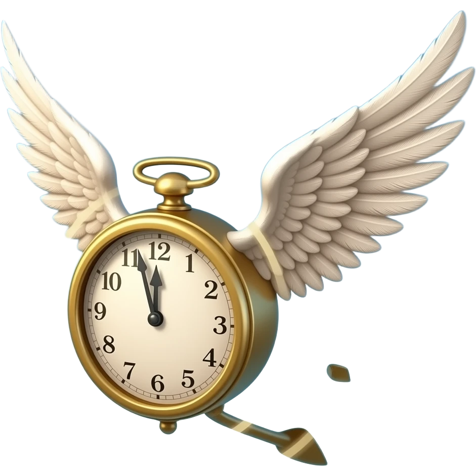 A clock with wings on the outside flying away emoji