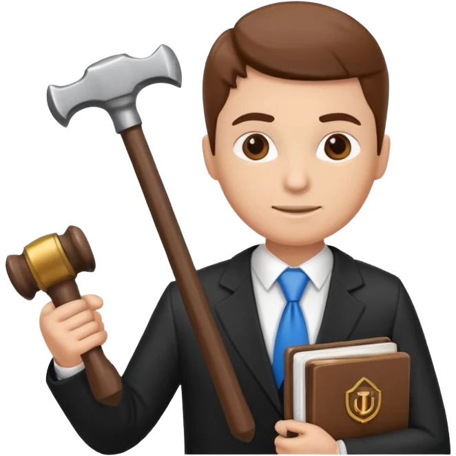Create an emoji symbolizing the legal support of the business and financial assistance from accountants. The image should combine the image of a lawyer with a hammer of justice and an accounting book next to the logo of a reliable company protecting the interests of business. emoji
