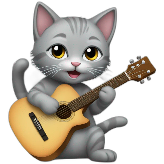 A grey kitten playing the guitar emoji